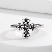 wholesale 925 Silver Korean Dongdaemun Fashion Open Ring Cross Design Thai Silver Vintage Antique Jewelry-xb637-cross ring