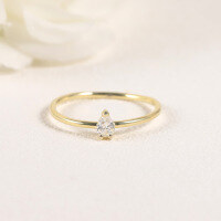 wholesale S925 Sterling Silver Small Waterdrop Ring Golden Dawn Series with Moissanite, Dainty Pear-Shaped Minimalist Commuter Ring-Small Moissanite Ring  US Size 7