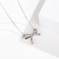 wholesale Sterling Silver Runaway Princess Bow Necklace Women Minimalist Luxury Collarbone Chain Small Pendant Design Ins Style Direct from Manufacturer-Platinum 925 silver