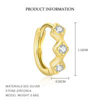 wholesale S925 Sterling Silver Geometric Square Earrings with Sparkling Diamonds, Women's Fashion French Versatile Small Design Elegant Earrings-E5190-Gold/Single 925 Silver