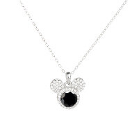 wholesale S925 Sterling Silver Light Luxury Fashion Mickey Full Moissanite Diamond Necklace Versatile Collarbone Chain Gift for Girlfriend on Holidays-1 carat (black moissanite) pendant 925 silver
