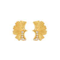 wholesale S925 Sterling Silver 641 Micro-Paved Ginkgo Leaf Earrings for Women, High-End Sense, Small and Niche, Ins Original, Light Luxury, Elegant Silver Ear Accessories-18K gold [with sterling silver ear plugs]  925 silver