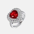 wholesale S925 Sterling Silver New Lab-Created Pigeon Blood Red Heart-Shaped Full Diamond Ring Light Luxury Style Cross-Border Hot Pick-0-1