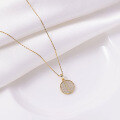 wholesale S925 Silver Plated with 18K Gold, Ins Small Designer Style Yellow Gold Coin Pendant Fully Set with Moissanite Women's Necklace-0-1