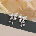 wholesale S925 Sterling Silver Simple and Fresh Bow Earrings, Versatile Small Starry Sparkle Earrings for Valentine's Day Gift-0-0
