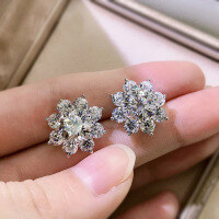 wholesale S925 Sterling Silver New Korean Style Minimalist Floral Zircon Earrings for Cross-border Dropshipping by Zhuozhifan Jewelry-White 925 silver