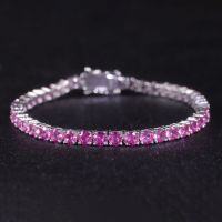 wholesale S925 Sterling Silver Popular Tennis Bracelet 3/4/5mm with Lab-Created Ruby Sapphire Moissanite-3mm Cultured Sapphire - Pink Bracelet  6.5 inches (approximately 16.5 cm)