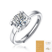 S925 Silver Moissanite Six-Claw Light Luxury Adjustable Ring-R6117 Moissanite 1 carat/6.5mm (with GRA certificate)