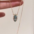 wholesale S925 Sterling Silver Light Luxury Sparkling Marquise Aquamarine Zircon Necklace for Women, Olive Pendant Gemstone Collarbone Chain Retro Style-0-3