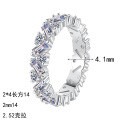 S925 Sterling Silver Full Moissanite Women's Rectangular Beveled Ring-0-3