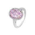 wholesale S925 Sterling Silver Pink Oval Cut Zircon Stone Ring Pink Diamond Ring Wholesale and Drop Shipping-0-4