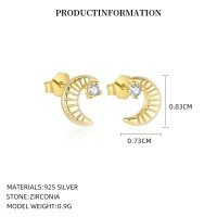 wholesale S925 Sterling Silver Shining Star And Moon Earrings, French Retro Small Design, Luxurious Advanced Sense-YE0220_Gold color_Different edges_With small flower ear cap 925 silver