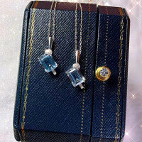 wholesale 925 Sterling Silver Blue Ice Cream Necklace for Women, Summer Popsicle Ice Cream Collarbone Chain, Aquamarine New Arrival-Ice Cream Necklace (Copper-plated White Gold Aquamarine)