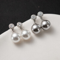 wholesale S925 sterling silver lightweight luxury ins-style crystal-embedded pearl earrings with a design sense for women M05124-S925 silver pair of domestic Shijia gray beads>925 silver