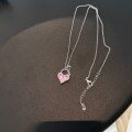 wholesale S925 Sterling Silver Pink Heart Lock and Key Design Sweet and Fresh Collarbone Necklace-0-2