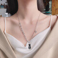 wholesale S925 Sterling Silver Letter Small Black Kitten Shape Necklace Sweet and Cool Niche Korean Style Gift Sweater Chain-0-0