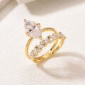 wholesale [925 Silver] Gold Double Loop Stackable Marquise Moissanite Ring for Women, Minimalist Luxury Style, Bestseller for Daily Elegance-0-1