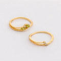 wholesale S925 silver plated 14k gold with peridot, Japanese minimalist niche design wavy curve stackable ring set, Spring new release-0-3