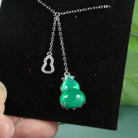S925 Sterling Silver Natural Green Chalcedony Agate Gourd Necklace Pendant-Chalcedony Double Gourd  925 Silver