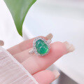 wholesale S925 Sterling Silver New Chinese Style Green Chalcedony Gourd Ring for Women, National Style Inlaid Fashion Design Light Luxury and Noble Ring-0-0