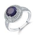 wholesale S925 Sterling Silver Fashion Luxury Round Natural Sapphire Ring for Women, European and American Retro Style Personality Gemstone Ring-0-4