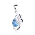 wholesale S925 Sterling Silver with Minor Design Natural Blue Gemstone Pendant Topaz Leaf-Shaped Necklace-0-4