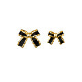 wholesale S925 silver black gold-edged bow earrings, cute and sweet for daily wear-0-4