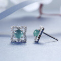 S925 Silver Inlaid Natural Weicui Blue Water Clover Stud Earrings-0-1