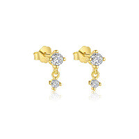 wholesale S925 Sterling Silver French-style Heart-shaped Zircon Earrings With Colorful Zircons, Sweet And Exquisite Set-E4822-Gold/Pair of Round 925 Silver