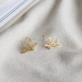 wholesale S925 Sterling Silver Korean Style Simple and Versatile Paper Crane Brushed Ear Stud Earrings for Women-0-1