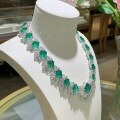 wholesale 925 Silver Cloud Tong Jewelry Luxury Banquet Style Irregular Simulated Emerald Full Diamond Evening Gown Necklace-0-3