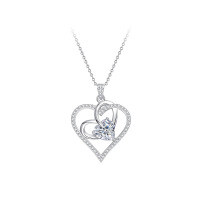 Metal Alloy Dual Heart Moissanite Necklace for Women-White gold heart-shaped necklace  2-carat moissanite