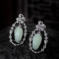wholesale Metal Vintage Palace Style Hetian Jade Earrings for Women, Light Luxury Elegant Classical Leaf Garland Ear Drops Ear Studs TikTok Live-0-1