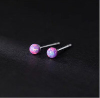 wholesale S925 silver round synthetic opal earrings Korean minimalist delicatewomen's ear jewelry M02022-S925 silver pair dark purple 925 silver