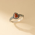 wholesale S925 Sterling Silver Artistic Vintage-style Design Hollow-out Colored Diamond and Red Agate Gourd Ring R02740-0-2