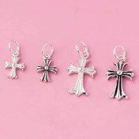 wholesale S925 Sterling Silver Vintage Gothic Cross Pendant, Fashionable Unisex Curb Chain Necklace-Black trumpet