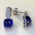 wholesale S925 Silver New Royal Blue 8*8mm Sugar Loaf Square Stud Earrings for Women, Elegant and Noble-0-2