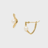 wholesale S925 Gold-Plated French Freshwater Pearl V-Shape Earrings for Women, Simple and Elegant-NOJES* same style freshwater pearl earrings 925 silver