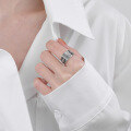 wholesale S925 Sterling Silver Retro Literary Eternity Prosperity Seal Script Font Unisex Adjustable Open Ring-0-2