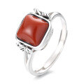 wholesale S925 Sterling Silver Square Flower Pattern with Southern Red Agate Ring, Retro Ethnic Style-0-5