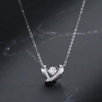 wholesale S925 Sterling Silver Maker's Heart with Moving Wings Necklace, Minimalist and Luxurious Design, Elegant Collarbone Chain-Angel Wings Smart--Pink Zircon &gt;925 Silver