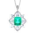 S925 Silver Necklace with Emerald Inclusions Crack Pendant Full Zirconia Inlay High Carbon Diamond Collarbone Chain Wholesale-0-3