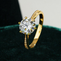 S925 Silver 6-Claw Ring with 8mm Round 2ct Moissanite.-2CT (set with moissanite)  9 yards