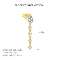 wholesale S925 Sterling Silver Geometric Square Earrings With Rhinestones For Women,。-E4666-Gold/Single 925 Silver