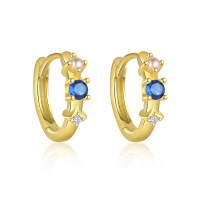 wholesale S925 Sterling Silver Geometric Earrings With Colored Zircon, Minimalist Style, Versatile Trendy Ear Cuffs-E4640-Gold/1 pair 925 silver