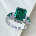 wholesale S925 Silver Style Simulated Emerald 8*10mm Rectangle Europe and America Cross-Border AliExpress Ring-0-1
