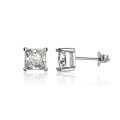 Sterling Silver Four-Prong Square Moissanite Stud Earrings for Women-0-3