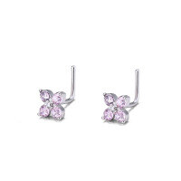 wholesale 925 Sterling Silver Zirconia Four-leaf Clover L-shaped Nose Stud Piercing Jewelry Qingdao Wholesale-Platinum (single) 20G
