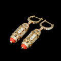 wholesale Metal: 925 Silver Gold Plated High Carbon Diamond Setting Enamel Art Deco Coral Earrings for Women-0-2