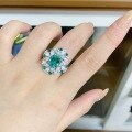 wholesale S925 Sterling Silver Emerald Ring for Women, Garden Candy Color Series, Oval Solitaire Diamond Ring for Banquets and Occasions-0-1